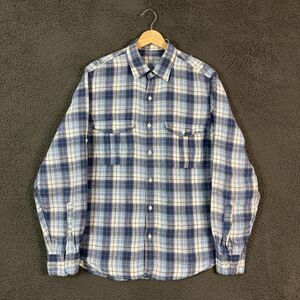 J Crew Shirt Mens Medium Blue Plaid Regular Fit Baird McNutt Linen Long Sleeve